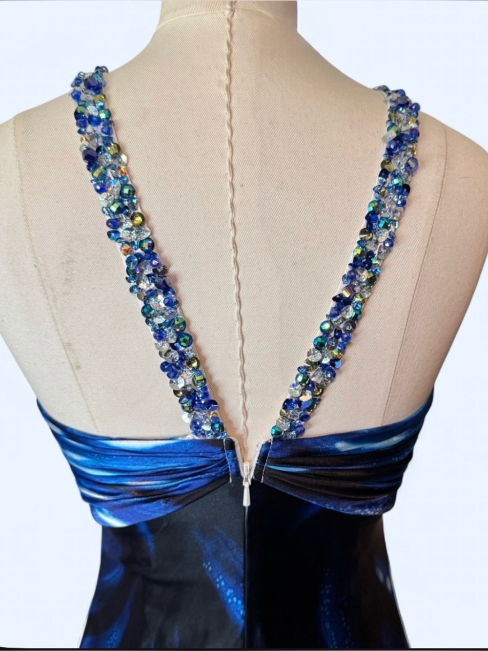 Cache Blue and White Beaded-Strap Maxi Dress lined with a slit at the bottom - Picture 7 of 15